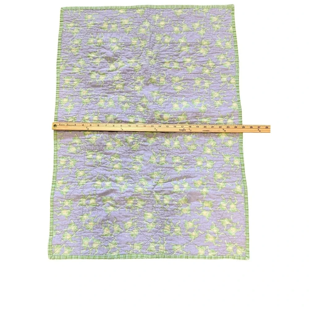 Handmade Quilted Baby Blanket Green  Frogs Polka Dot  34x25